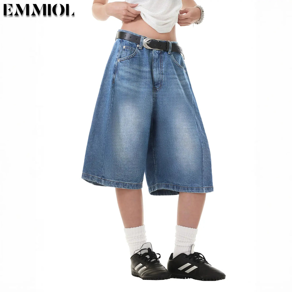 EMMIOL Jorts for Women Baggy Jeans Shorts Y2K Wide Leg Denim Shorts Grunge Streetwear Summer Vibes
