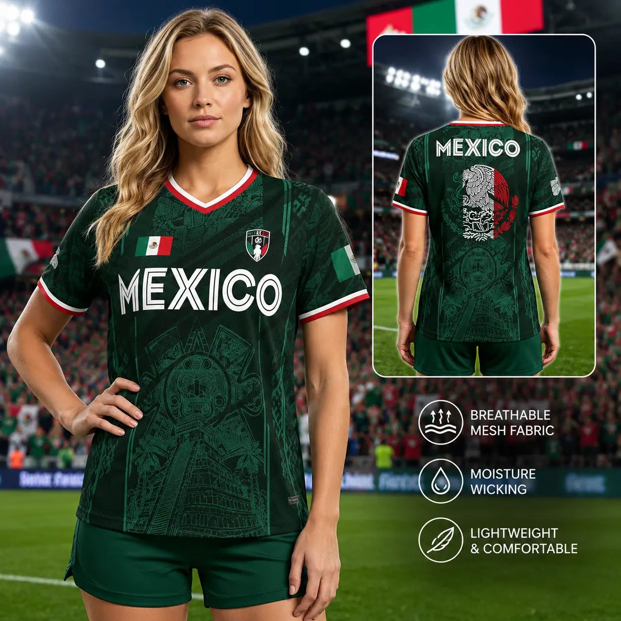 2026 Mexico Soccer Jersey, Chichén Itzá Pyramid Graphic Retro Soccer Jersey, All over Print, Casual Style for All Seasons, Classic Throwback Jersey Sportswear Top,Summerwins,Father'Sdaygifts