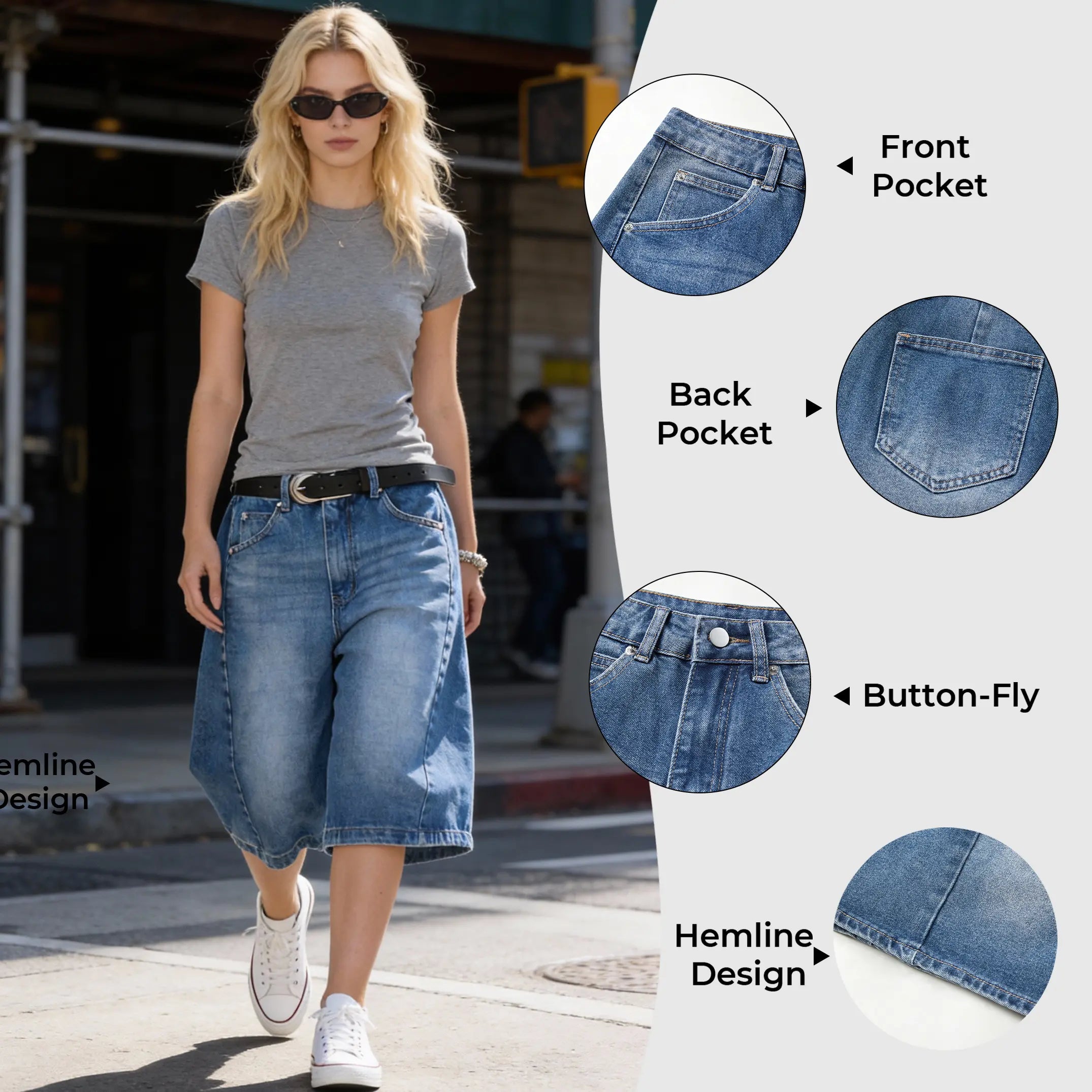 EMMIOL Jorts for Women Baggy Jeans Shorts Y2K Wide Leg Denim Shorts Grunge Streetwear Summer Vibes